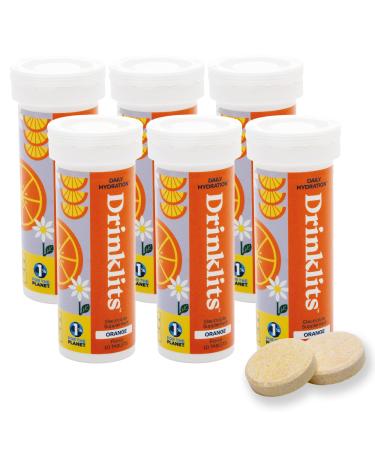 Drinklits Orange Fizzy Electrolyte Sports Drink Tablets (6) Tube Bundle | Natural Flavors - 0g Sugar Summer Travel Essential | 60 Servings - 10 Tablets Per Tube