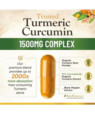 Turmeric Curcumin Supplement 1500mg - Organic Tumeric & BioPerine Black Pepper for Best Absorption with 95% Curcuminoids Nature's Joint & Immune Support Non-GMO Bottled in USA - 120 Capsules 120 Count (Pack of 1) - Buy Online on GoSupps.com