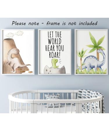 Dinosaur Set of 3 Unframed Poster Prints with Quote for Baby Nursery Decor - Roar A4 - Buy Online on GoSupps.com