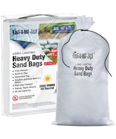 Sand Bags (12 Pack) Empty Sandbags with Ties, Heavy Duty, UV Treated (14" x 25") Non-Slip Empty Bags for Sand - (12 Pack)