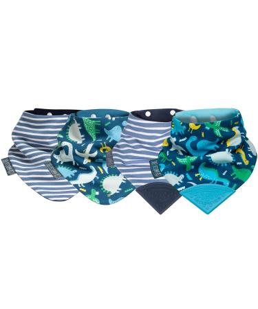 Cheeky Chompers Neckerchew and Neckerbib Dribble Bib Bundle- Teething Bibs for Toddlers and Babies - Bandana Style - Baby Bib Gift Set with 4 Dribble Bibs - Award Winning Teething Bibs Preppy Stripes & Baby Dino