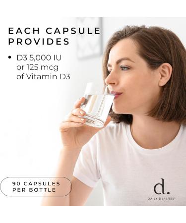 Daily Defense Immune Defense Supplements Vitamin D3 5000 IU for Heart Health Daily Immune Support Mental Clarity & Muscle Function - 90 Vitamin D Supplements - Buy Online on GoSupps.com