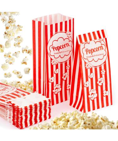 MAQIHAN 50 Popcorn Bags Individual Servings - Flat Bottom Paper Popcorn Bags Party Pop Corn Sleeves Bulk Carnival Halloween Snack Packs Gift Favor Treat bolsas para palomitas Movie Night Supplies