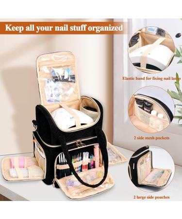 Nail Polish Organizer Holds 70 Bottles with Nail Lamp Bag - Travel Nail Polish Case with Tools Storage Pockets - Black (Patent Pending) - Buy Online on GoSupps.com