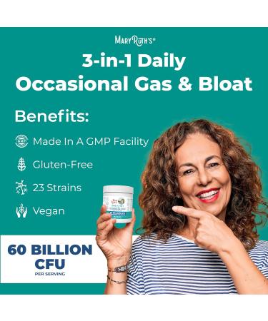 MaryRuth s 3-in-1 Gas & Bloat Probiotic Powder | Probiotics for Normal Digestive Function | Probiotics for Women & Men | Prebiotics & Postbiotics | 60 Billion CFU | 23 Unique Strains | 0.5 oz - Buy Online on GoSupps.com