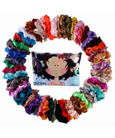 ZZICEN Satin Scrunchies Silk Scrunchies Hair Elastics Scrunchies Hair Bands Ties for Women Girls  50 Colors Satin 50Pcs