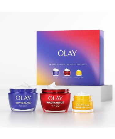 Olay Skincare Gift Set: Niacinamide SPF 30 Face Moisturiser + Retinol 24 Night Cream + Vitamin C Eye Cream For Dark Circles Skin Care Christmas Gifts For Women 50ml + 50ml + 15ml B3 24 + Vitamin C Eye Cream With Vitamin B3 Vitamin C & Peptides For Visibly