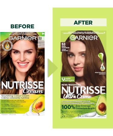 Garnier Nutrisse Ultra Cr me Permanent Hair Dye 100% Grey Coverage Vegan Formula Nourished Hair Long-Lasting Rich Colour 53 Medium Golden Brown 1 Application Packaging May Vary BROWN SHADES 53 Medium Golden Brown - Buy Online on GoSupps.com