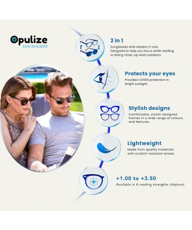 Buy OPULIZE Met Large Comfortable Reading Glasses | Clear Black Arms & Blue Mirrored Lens | UV400 Sun Readers for Men & Women +3.00 Diopters - Buy Online on GoSupps.com