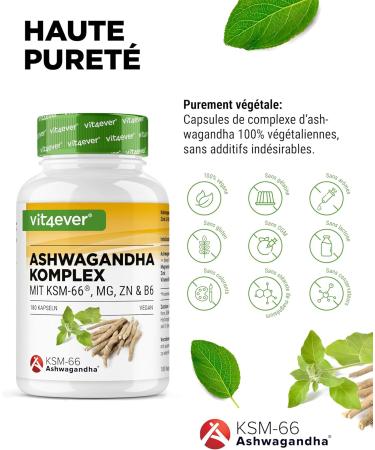 Complexe Ashwagandha KSM-66 - 180 g lules - 600 mg d'ashwagandha par jour - Avec magn sium zinc & vitamine B6 - Sans additifs - Hautement dos - Vegan new Design - Buy Online on GoSupps.com