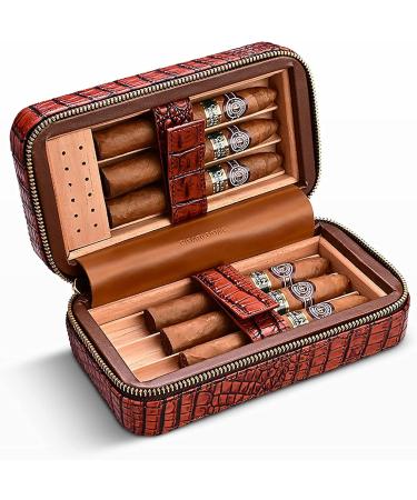 Leather Cigar Humidor Portable Travel Cigar Case with Humidifier and Classic Cedar Wood Finish - Buy Online on GoSupps.com
