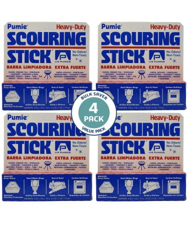 U.S. Pumice 1001 Pumie Scouring Stick, Heavy Duty, HDW, Remove Stains, Hard Water Rings, Rust and Paint, Carbon Buildups, (4 Pack)