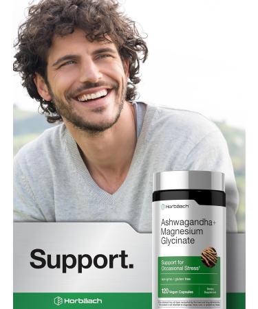 Horb ach Ashwagandha and Magnesium Glycinate | 120 Vegan Capsules | Support Supplement for Stress | Non-GMO Gluten Free - Buy Online on GoSupps.com