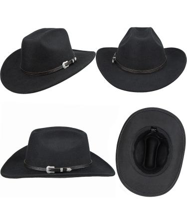 Western Felt Cowboy Hat for Women Men | Wide Brim Belt Buckle Fedora (Size 7 1/8) - Black - Buy Online on GoSupps.com