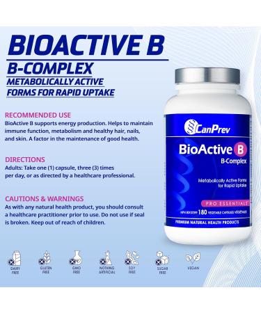 CanPrev BioActive B - B-Complex | 180 Vegetarian Capsules (Green capsules) | CanPrev Premium Natural Health Products 180 count (Pack of 1) - Buy Online on GoSupps.com