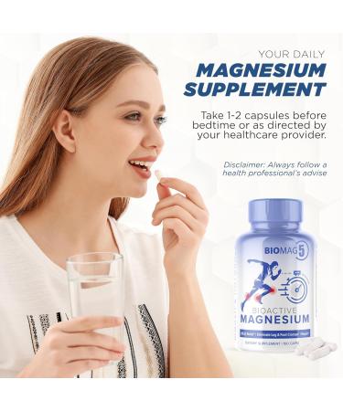 BioMag 5 Magnesium Complex Supplement for Women and Men 100 Capsules - Formulated in USA - BioActive and BioAvailable Magnesium Glycinate Malate Citrate Orotate and Biglycinate Chelate Supplements - Buy Online on GoSupps.com