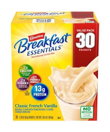 Carnation Breakfast Essentials Complete Nutritional Drink, French Vanilla 30 Pack, 2.38 Pound Total