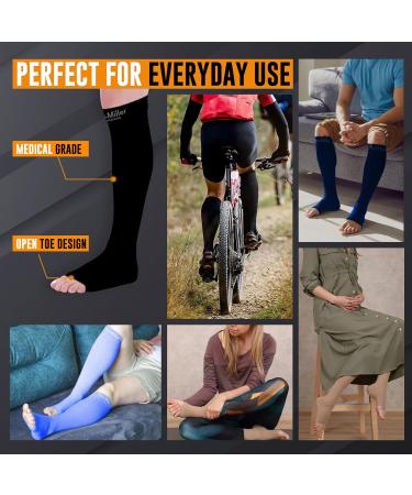 Buy Doc Miller Open Toe Compression Socks 30-40 mmHg - Toeless Medical Grade Support for Men & Women - Large Black Pair | International Shipping - Buy Online on GoSupps.com