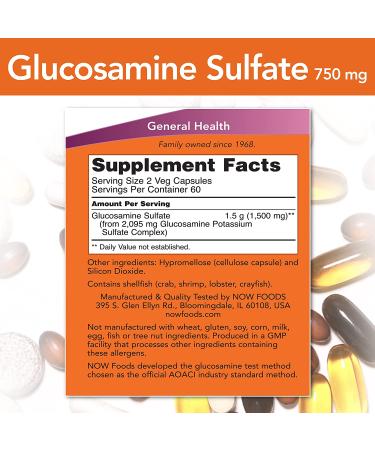 Now Foods Glucosamine Sulfate 750 mg - 120 Capsules | Joint Support Supplement - Buy Online on GoSupps.com