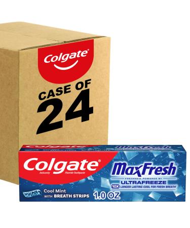 Colgate Max Fresh Travel Size Toothpaste with Mini Breath Strips Cool Mint - 24 Pack