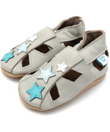 Dotty Fish Soft Leather Baby Shoes | Toddler Sandals | Non-slip Suede Soles | Grey Star Pattern | 0-6 Months to 3-4 Years - Buy Online on GoSupps.com