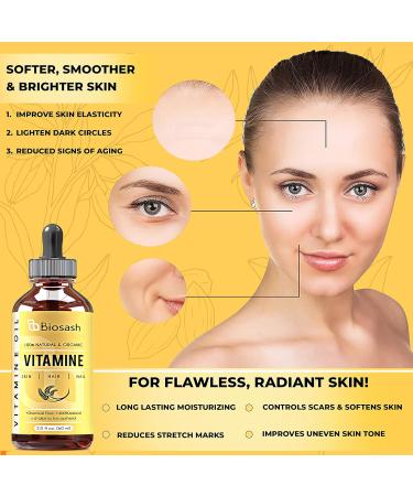 Biosash 100% Pure Vitamin E Oil for Skin, Face, Hair Growth - Organic Plant-Based d-Alpha-tocopherol Body Oil - Moisturizes Skin, Hair & Nails 60ml - Buy Online on GoSupps.com