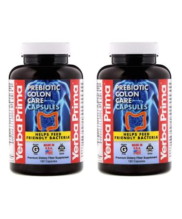 Yerba Prima Prebiotic Colon Care Capsules - 180 Count (Pack of 2), Gluten Free, Proudly Made in The USA, Non-GMO, Soluble & Insoluble Fiber, Supports A Healthy Functioning Colon 2 Count (Pack of 180)