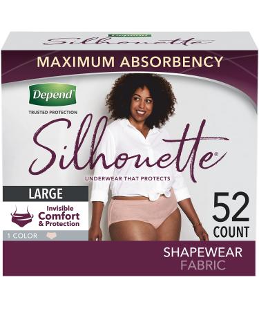Depend Silhouette Adult Incontinence and Postpartum Underwear for Women, Large (4052" Waist), Maximum Absorbency, Pink, 52 Count Large (52 Count)