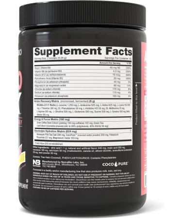 NutraBio Amino Kick BCAA Powder with Natural Caffeine Amino Acids Supplement for Energy Hydration & Recovery BCAAs Electrolytes & Amino Acids Raspberry Lemonade 30 Servings - Buy Online on GoSupps.com