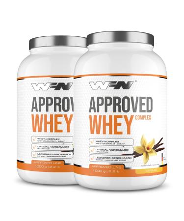 WFN APPROVED Whey - Whey protein powder - vanilla - 2x 1 kg - with whey protein isolate & lactase - very good soluble protein powder - 66 portions - Made in Germany - External laboratory testing vanilla (2 Pack)