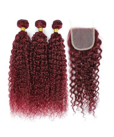 12A Grade 99j Burgundy Water Wave Hair 3 Bundles with Closure - Brazilian Virgin Remy Wine Red Ocean Wave Hair Extensions (12 14 16+10) - Buy Online on GoSupps.com