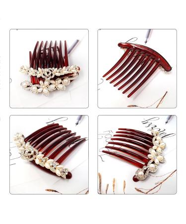 Honbay 2PCS Pearl Crystal Rhinestone Hair Side Combs - Floral Twist Hairpin Accessories for Women - Buy Online on GoSupps.com