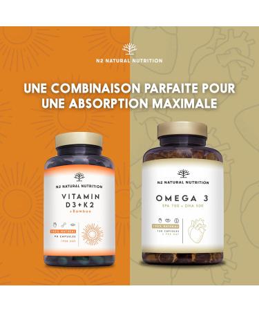 Vitamin D3 K2 Natural High Dosage Vitamin D3 5000 iu + Vitamin K2 MK7 200 g + Silicon Contributes to Immune System Functioning Bones and Teeth 150 Capsules N2 Natural Nutrition - Buy Online on GoSupps.com