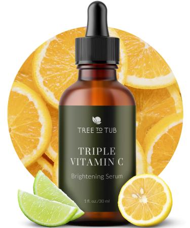 Tree To Tub Illuminating Vitamin C Serum - Triple Vitamin C Hydrating Serum for Face - 3x Vitamin C + Hyaluronic Acid - Maximum Anti-Aging Power & Glow - Antioxidant Serum for Dry Sensitive Skin