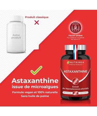 Astaxanthin - Haematococcus Pluvialis Extract 40 mg - 100% Natural - Vegan - Antioxidant - Premium Formula - 60 Capsules - Nutrimea - Made in France - Buy Online on GoSupps.com
