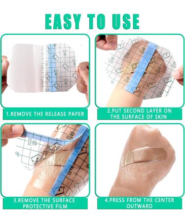 60 Transparent Stretch Waterproof Adhesive Bandages - 4 x 4.7 Inches - Shower & Swim Safe Wound Protection - Buy Online on GoSupps.com