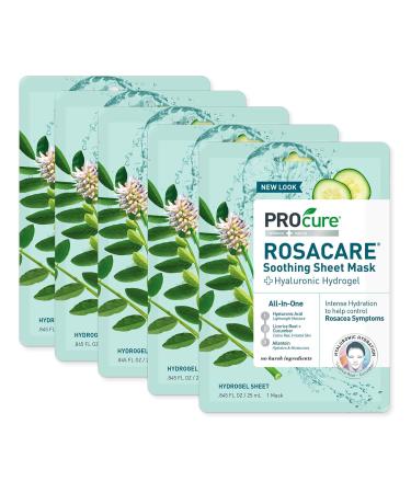 PROcure Rosacare Soothing Sheet Face Mask with Hyaluronic Hydrogel for Rosacea Symptoms 5 Masks 0.845 Fl Oz (Pack of 5)