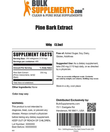 Pine Bark Extract Powder - Herbal Circulation Support & Antioxidant Source - 100g, Gluten Free - BulkSupplements.com - Buy Online on GoSupps.com