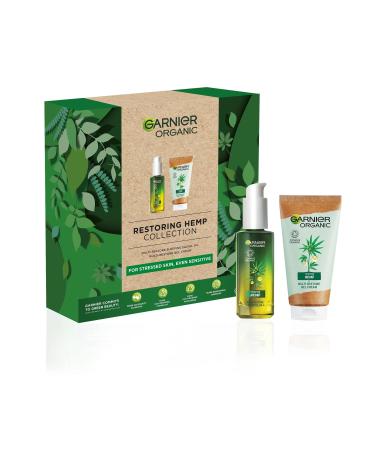 Garnier Restoring Hemp Collection Gift Set with Organic Hemp Soothing Face Oil and Gel Face Cream Skincare Gift for her for Men & Women Vegan & Organic Products