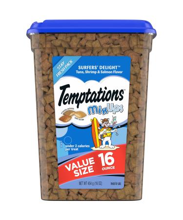 TEMPTATIONS MixUps Crunchy and Soft Cat Treats, Surfers' Delight, Multiple Sizes 1 Pound (Pack of 1)