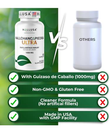 Hallusa Natural Hall Chanca Piedra Ultra with Guizaso de Caballo 1000mg Kidney Cleanse & Gallbladder Supplement Urinary Tract Health - 60 Capsules - Buy Online on GoSupps.com