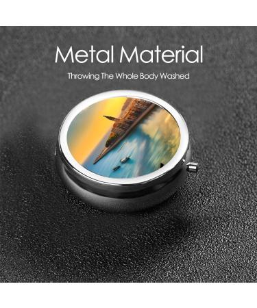 Sunset in Barcelona Round Pill Box Organizer | 3 Compartment Portable Travel Pill Box for International Shipping - Buy Online on GoSupps.com