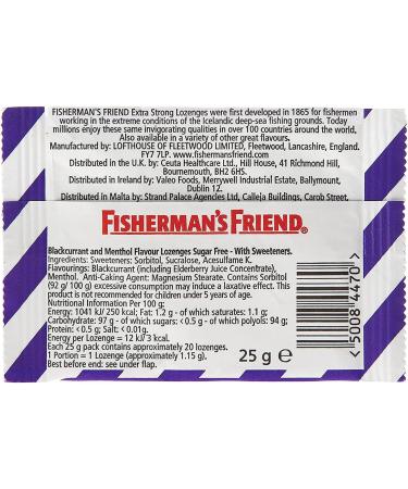 Fisherman s Friend Blackcurrant Lozenges Sugar Free Extra Strong Menthol Throat Lozenges Pack of 8 (25 g) - Buy Online on GoSupps.com