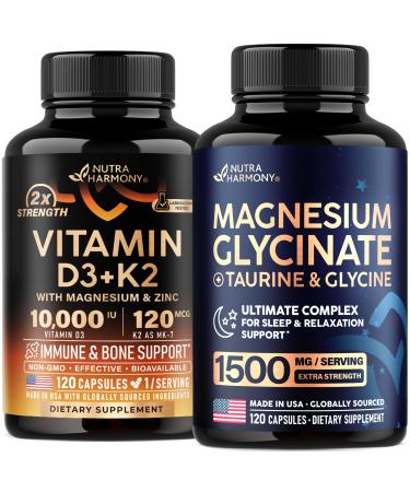 NUTRAHARMONY Vitamin D3 K2 & Magnesium Glycinate with Glycine Capsules