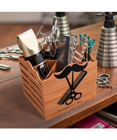 Professional Salon Scissor Shear Holder Box - Brown Wooden Desktop Storage for Hairdressers & Groomers | 4-Grille Sponge Holder with Comber Clips Stand - Buy Online on GoSupps.com