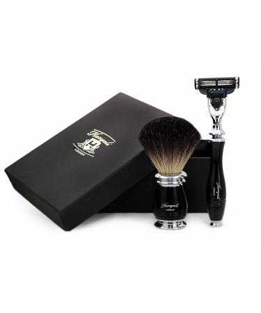 Haryali London Men's Razor 3 Blades Black Badger Hair Perfect Shaving Set for Men in Box