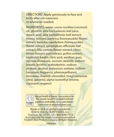 Burt's Bees Aloe & Linden Flower After Sun Soother - Natural Skin Relief | One Size - Buy Online on GoSupps.com