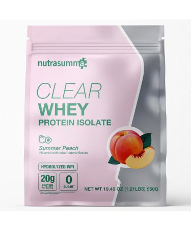 Nutrasumma Clear Whey Protein Isolate Powder 20g Protein Sugar Free Fat Free Lactose Free Summer Peach Flavor 1.21 lb 22 Servings