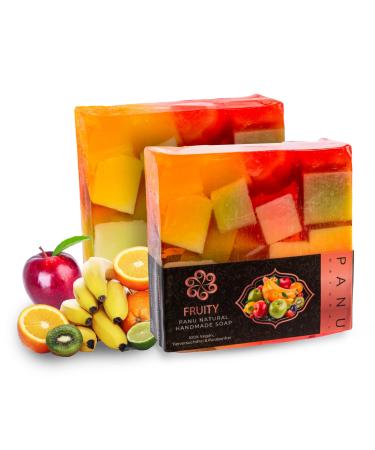 Panu soap frutiy - vegan shower soap for all skin types - natural soap as a fixed shower gel and solid shampoo - Premium soap bar - Natural shower shower as a fixed shower gel fruity 110 g (1 Pack)