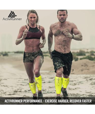 ActivRunner Calf Compression Sleeves. 2 Pairs Per Pack. Performance Compression Support for Improved Circulation Shin Splints Calf Muscle Cramps Injury Prevention Exercise Recovery Medium (calf 32-38cm) Fluorescent Yellow/Black - Buy Online on GoSupps.com